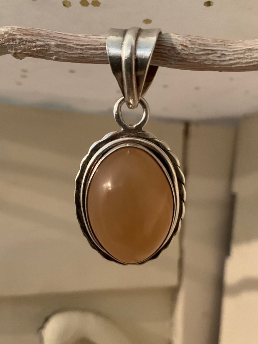Sterling Silver Yellow Amber Oval Stone Pendant